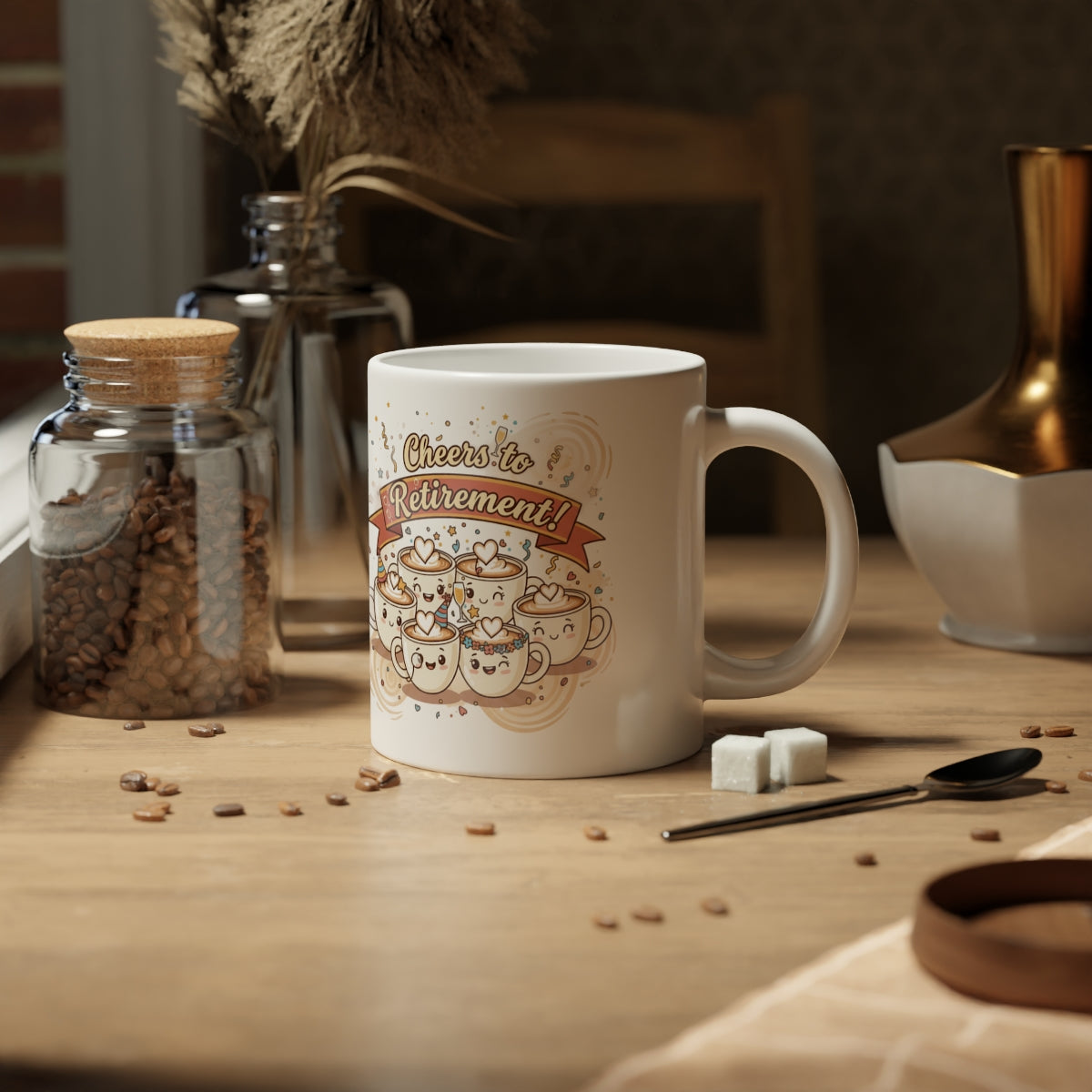 Cheers to Retirement Mug with Cute Cat Design