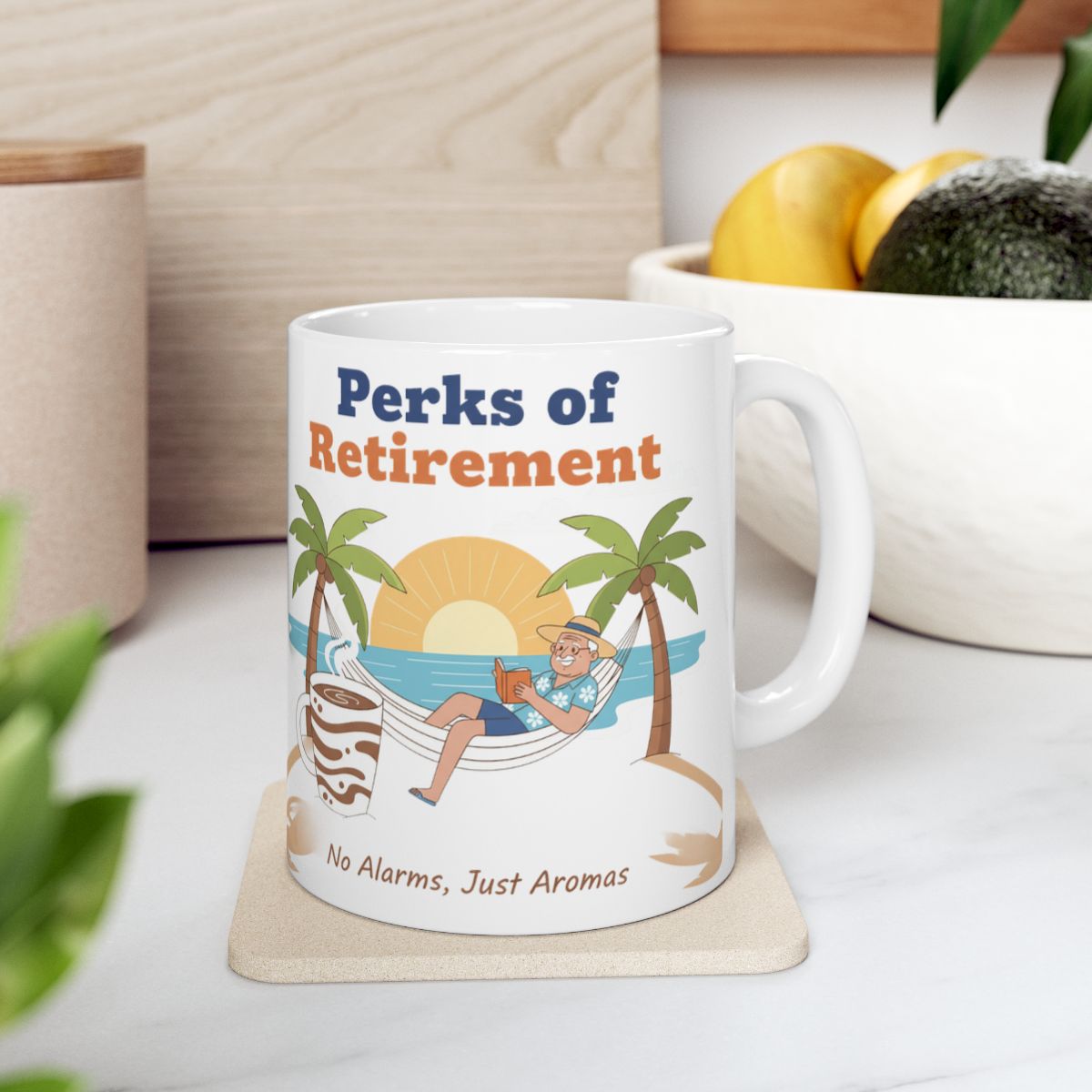 Retirement Coffee Mug - No Alarms Just Aromas Beach Scene Mug | Personalized Gift