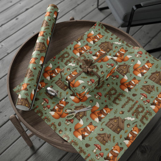Whimsical Forest Foxes and Cabins Wrapping Paper Product