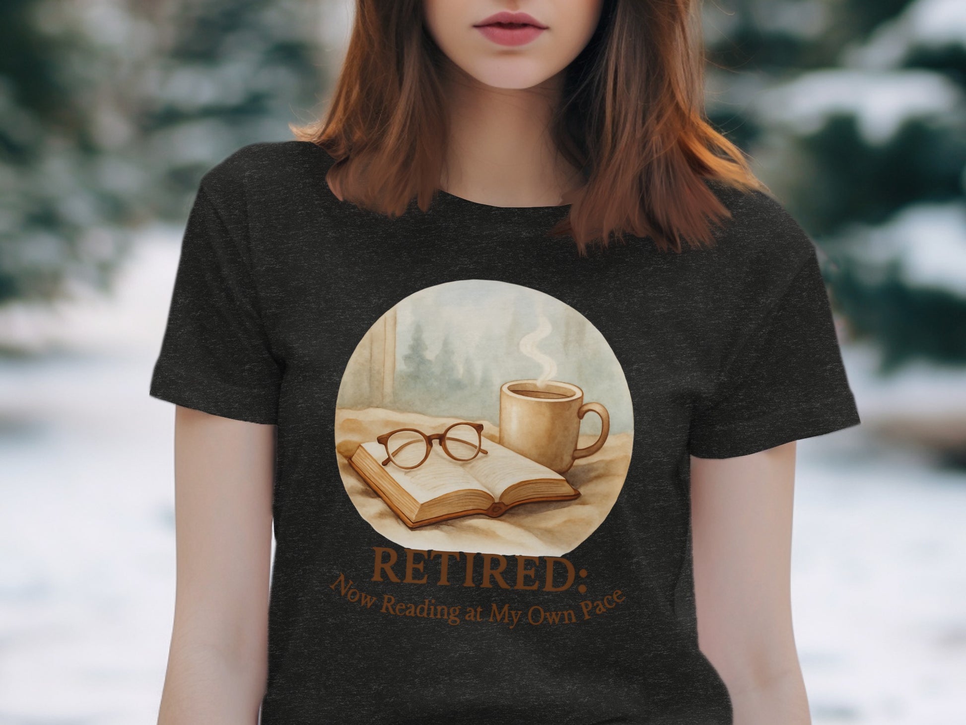Retired: Now Reading at My Own Pace | Dark Heaterh Color Bella T-Shirts - Retiree Gifts Retirement Party