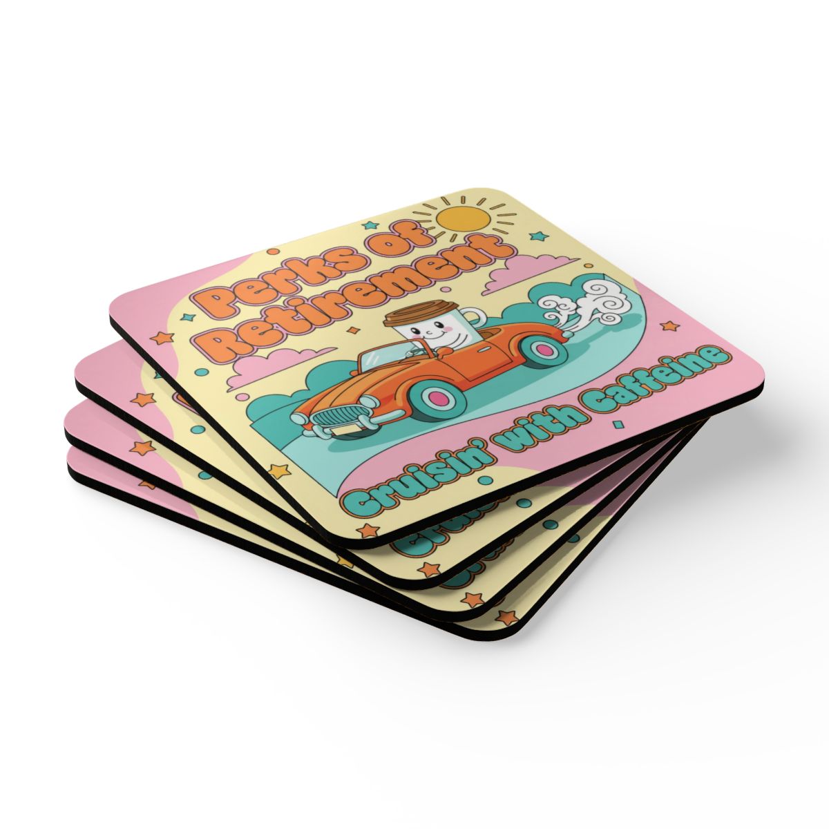 Perks of Retirement Cruisin With Caffeine Coaster Set