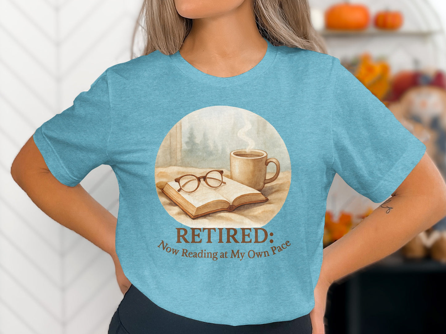 Retired Now Reading at My Own Pace | Warm Scene Soft Color Bella T-Shirts - Retiree Gifts Retirement Party