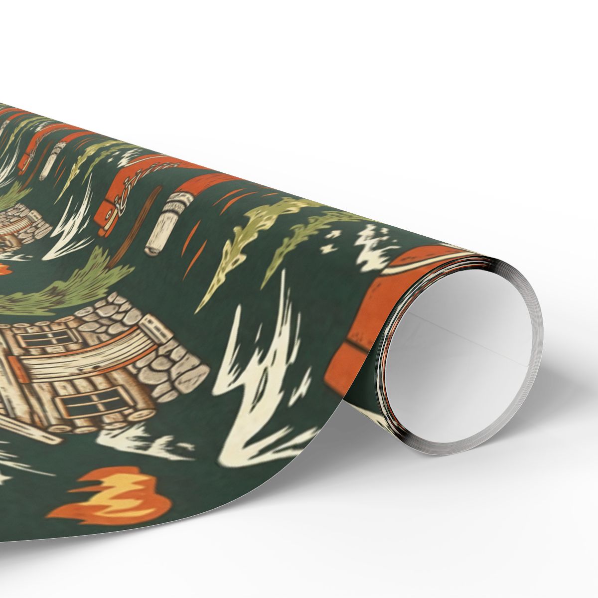 Rustic Cabin and Campfire Pattern Wrapping Paper