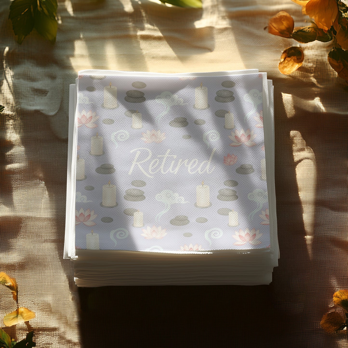 Retired Spa Zen Stones and Candles Fabric Squares