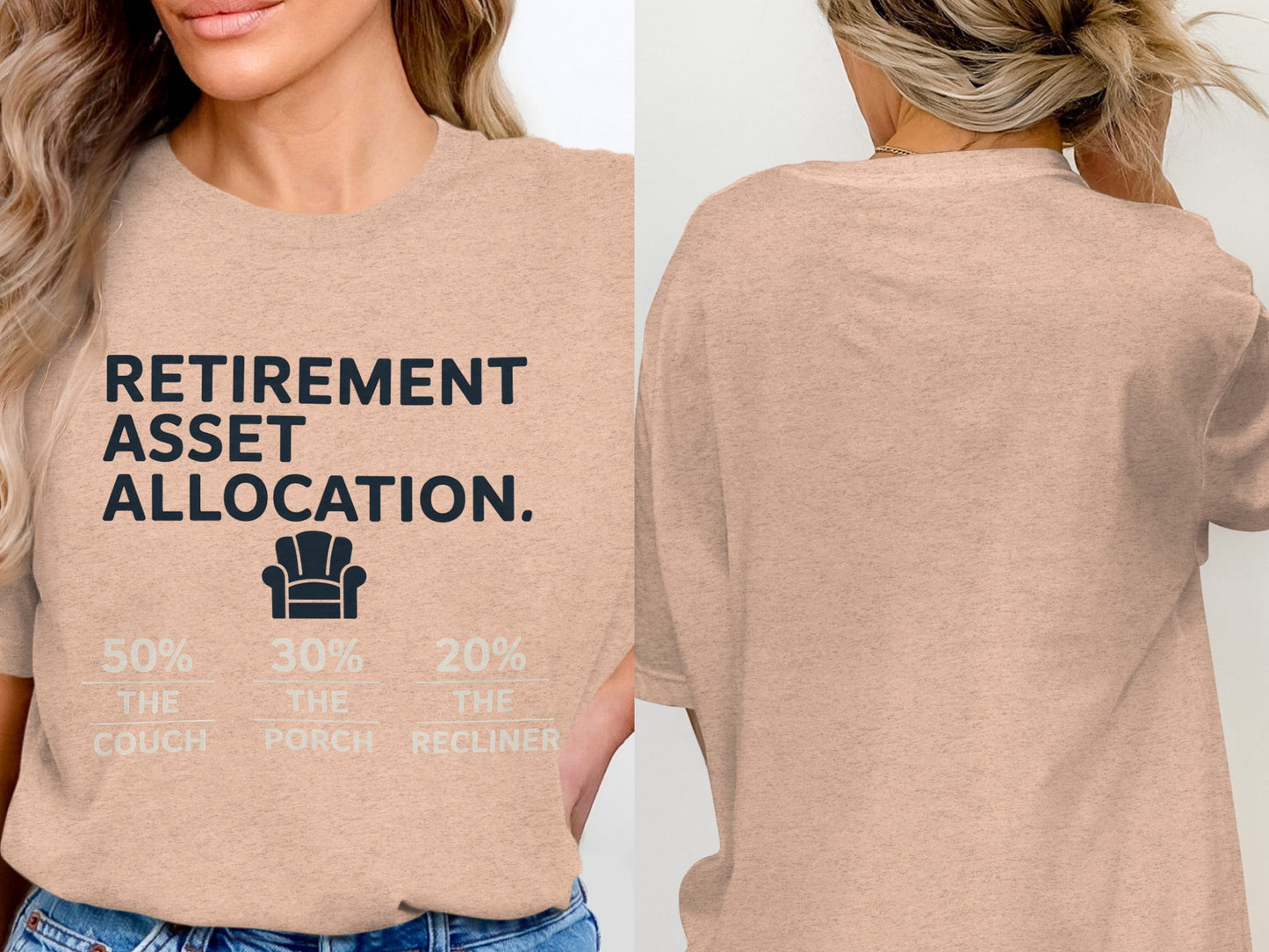 Retirement Asset Allocation 50% Couch 30% Porch | Relax | Graphic Soft Color Bella T-Shirts - Retiree Gifts Retirement Party