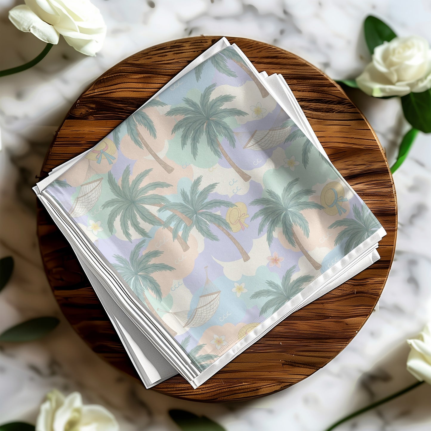 Tropical Palm Tree and Hammock Design Pattern Napkins