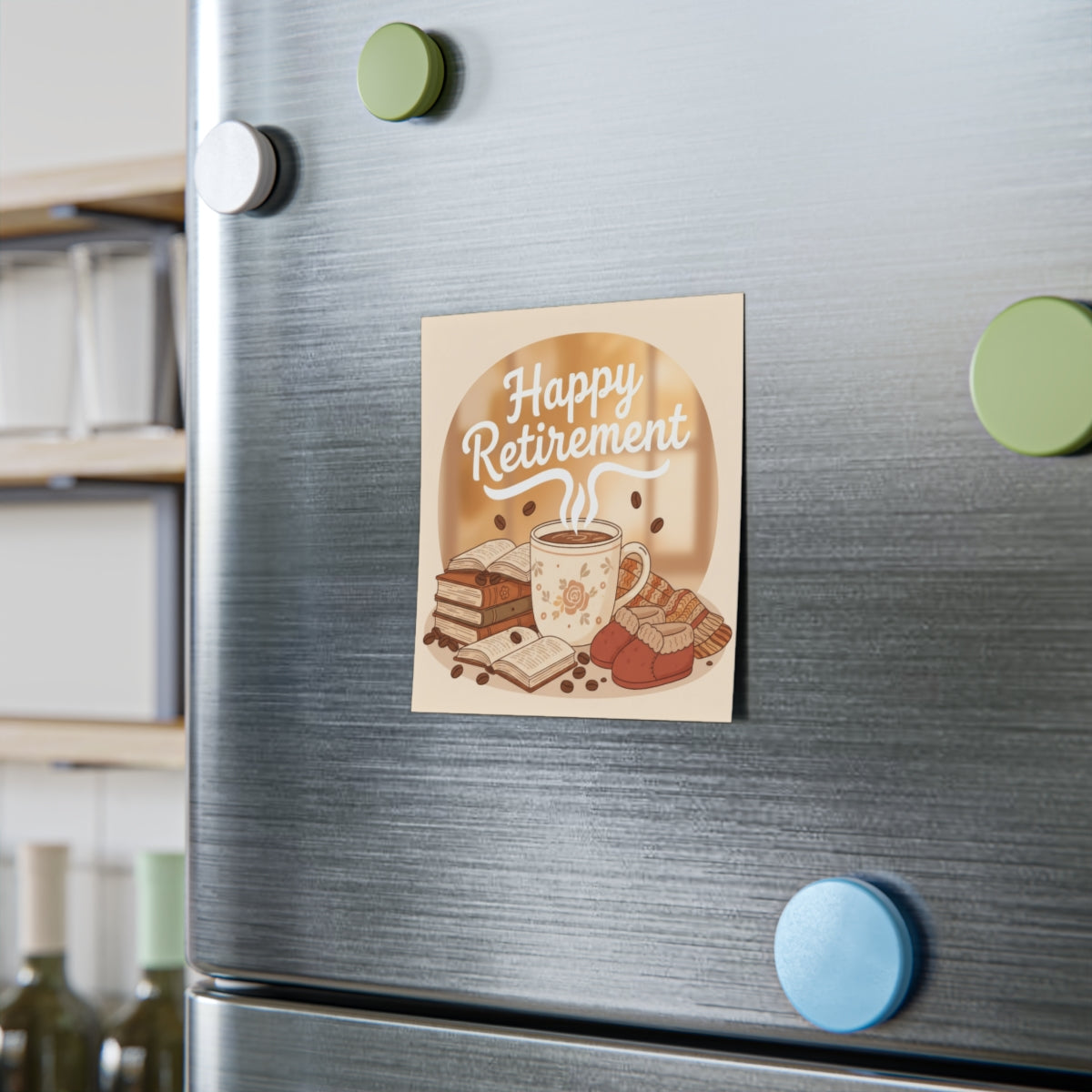 Happy Retirement Magnet with Coffee Books and Treats