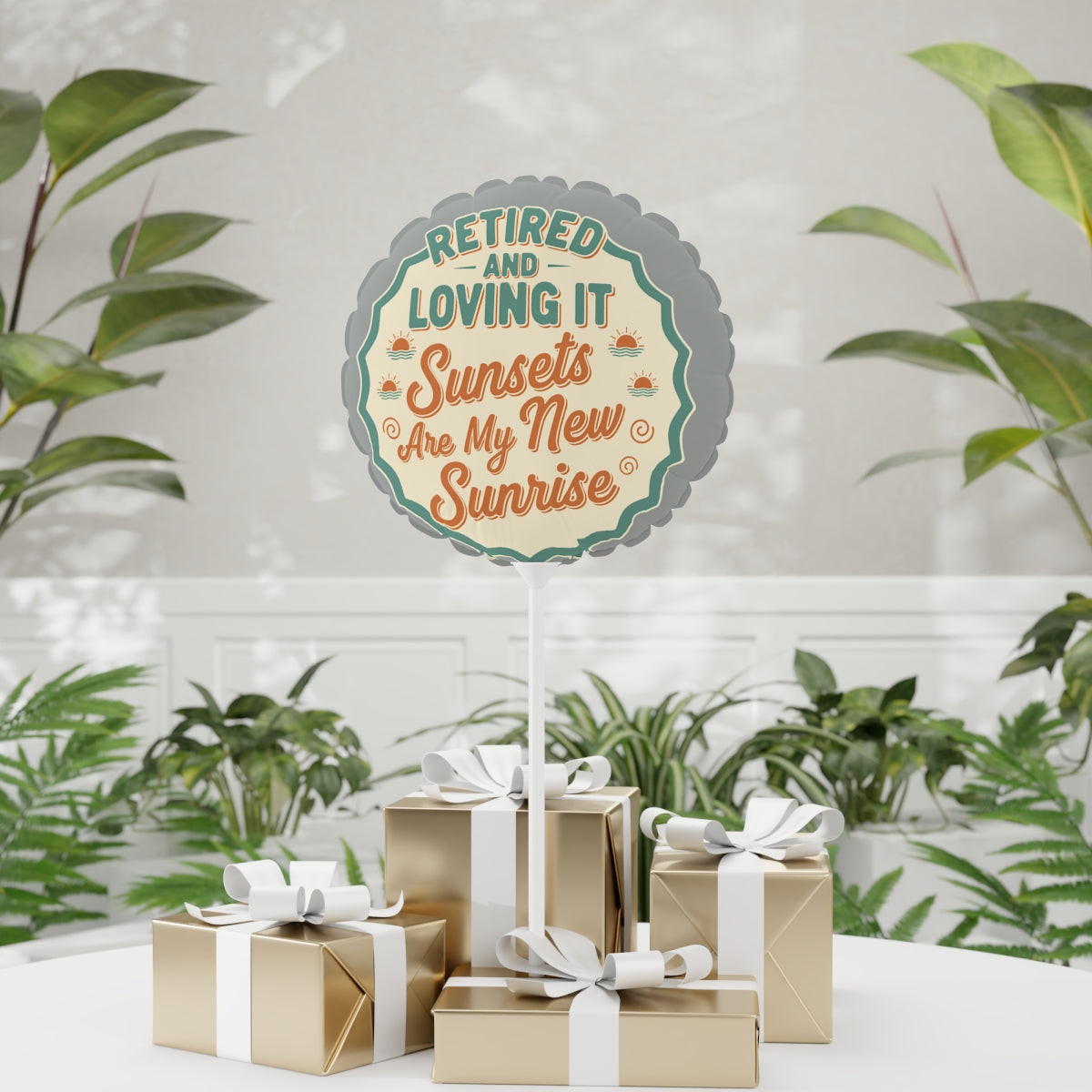 Retired and Loving It Sunsets Are My New Sunrise | Gift Idea | Retirement Theme Design 11in or 22in Mylar Ballon - Retiree Gifts Retirement Party