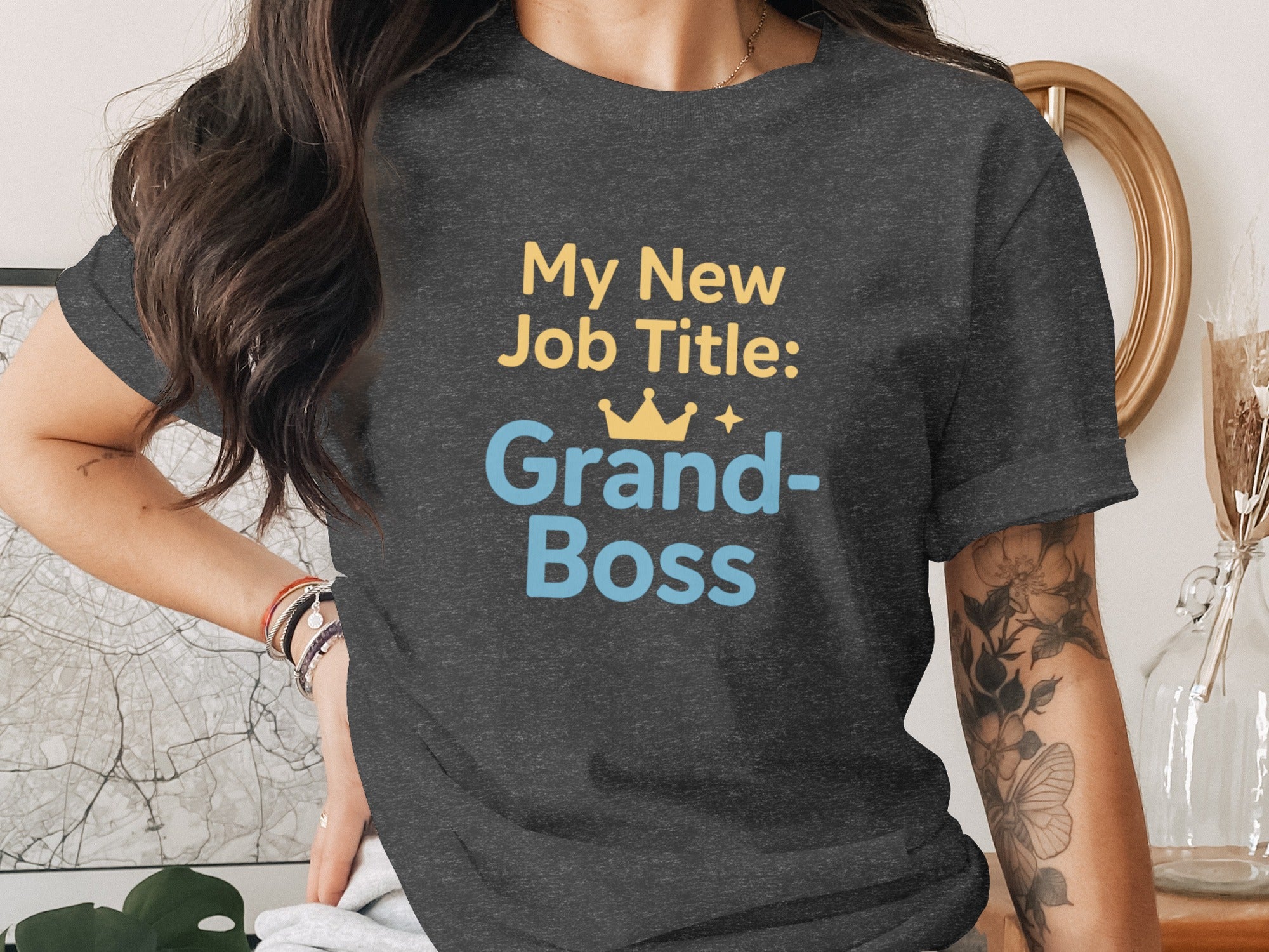 My New Job Title Grand Boss | Dark Heaterh Color Bella T-Shirts - Retiree Gifts Retirement Party