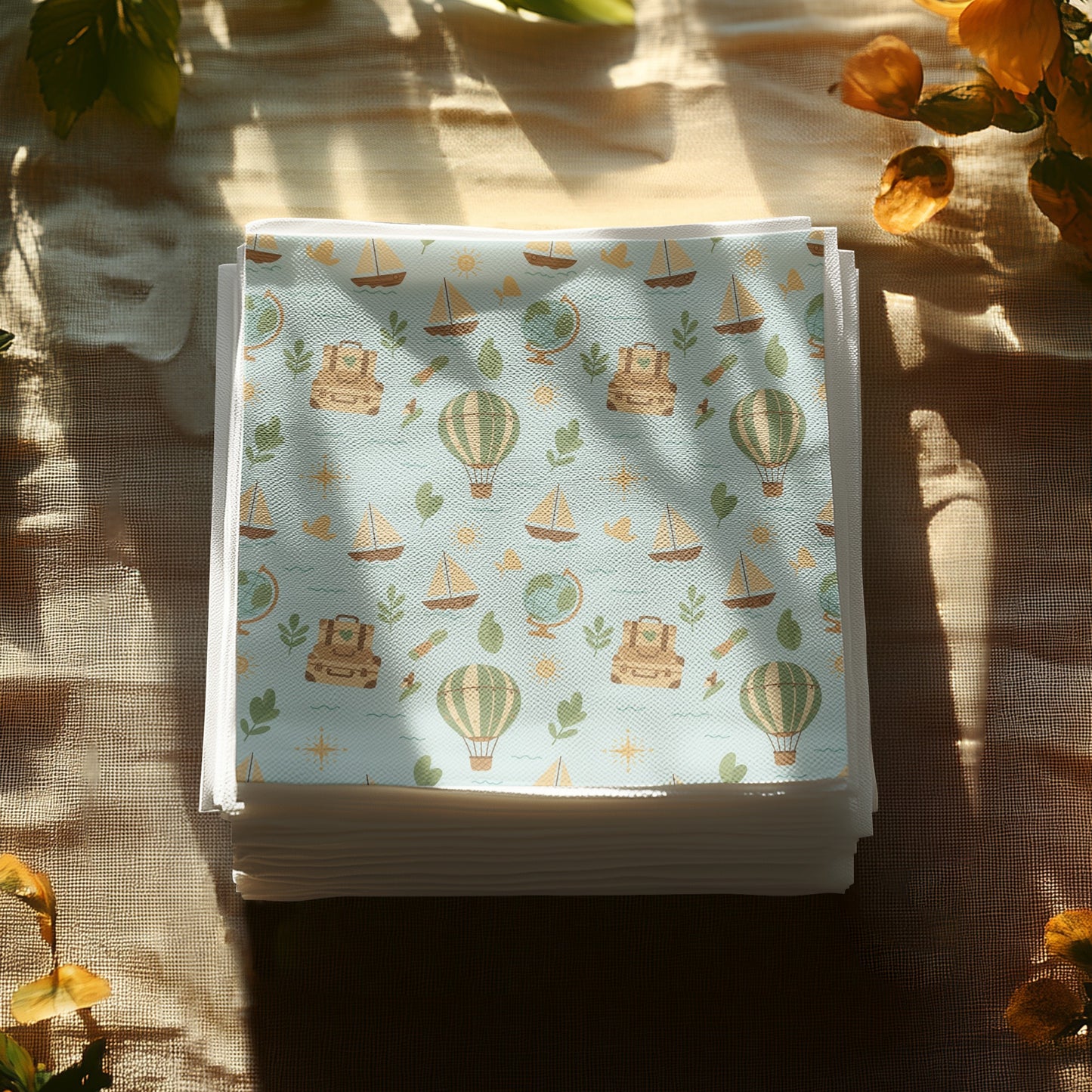 Adventure Theme Hot Air Balloon and Sailboat Napkin