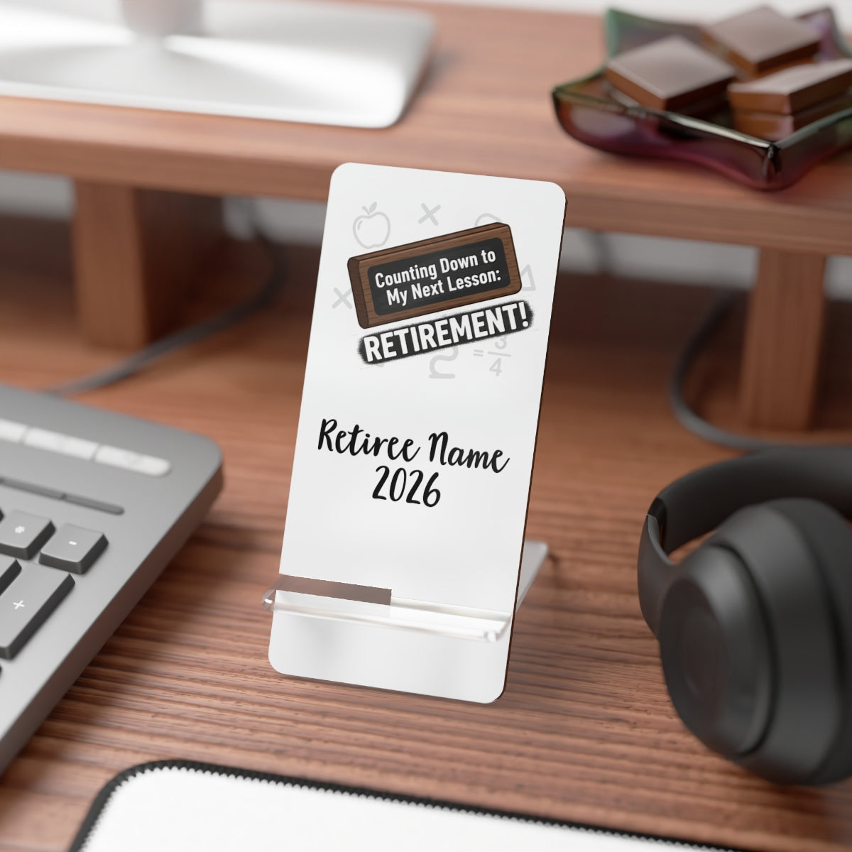 Counting Down to My Next Lesson Retirement | Retirement | Celebrate their career with this custom Personalized Phone Stand or Phone Charger - Retiree Gifts Retirement Party