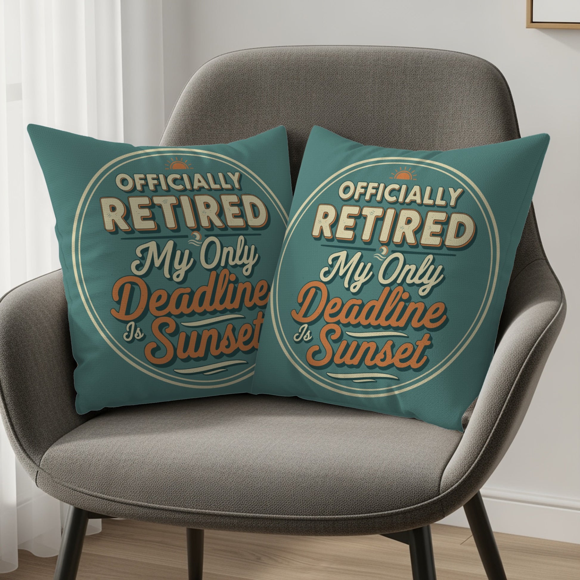 Officially Retired My Only Deadline Sunset | Retirement | Officially Retired Pillows & Pillow Cases - Retiree Gifts Retirement Party