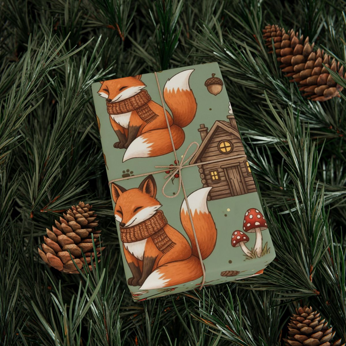 Cozy Fox and Cabin Design Gift Wrap