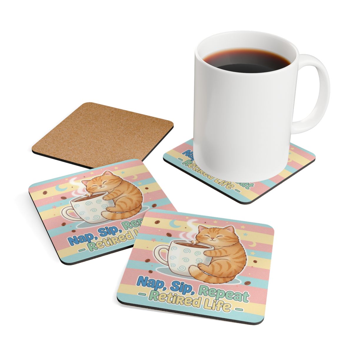 Nap Sip Repeat Retired Life Coaster Set