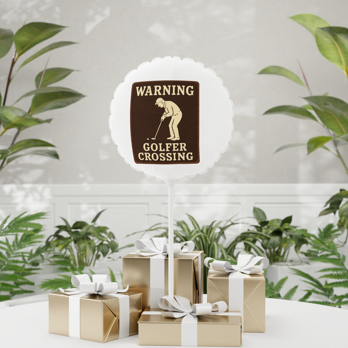 Warning Golfer Crossing Featuring a Golfer Image Mylar Ballon - Retiree Gifts Retirement Party
