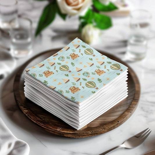 Whimsical Hot Air Balloon and Travel Theme Paper Napkins