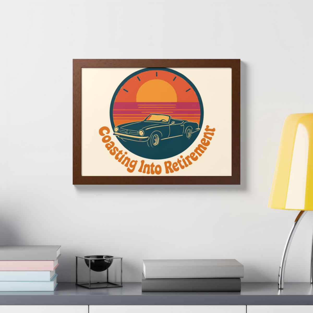 Coasting Into Retirement Classic Car Retro Scene Framed Art Posters - Retiree Gifts Retirement Party