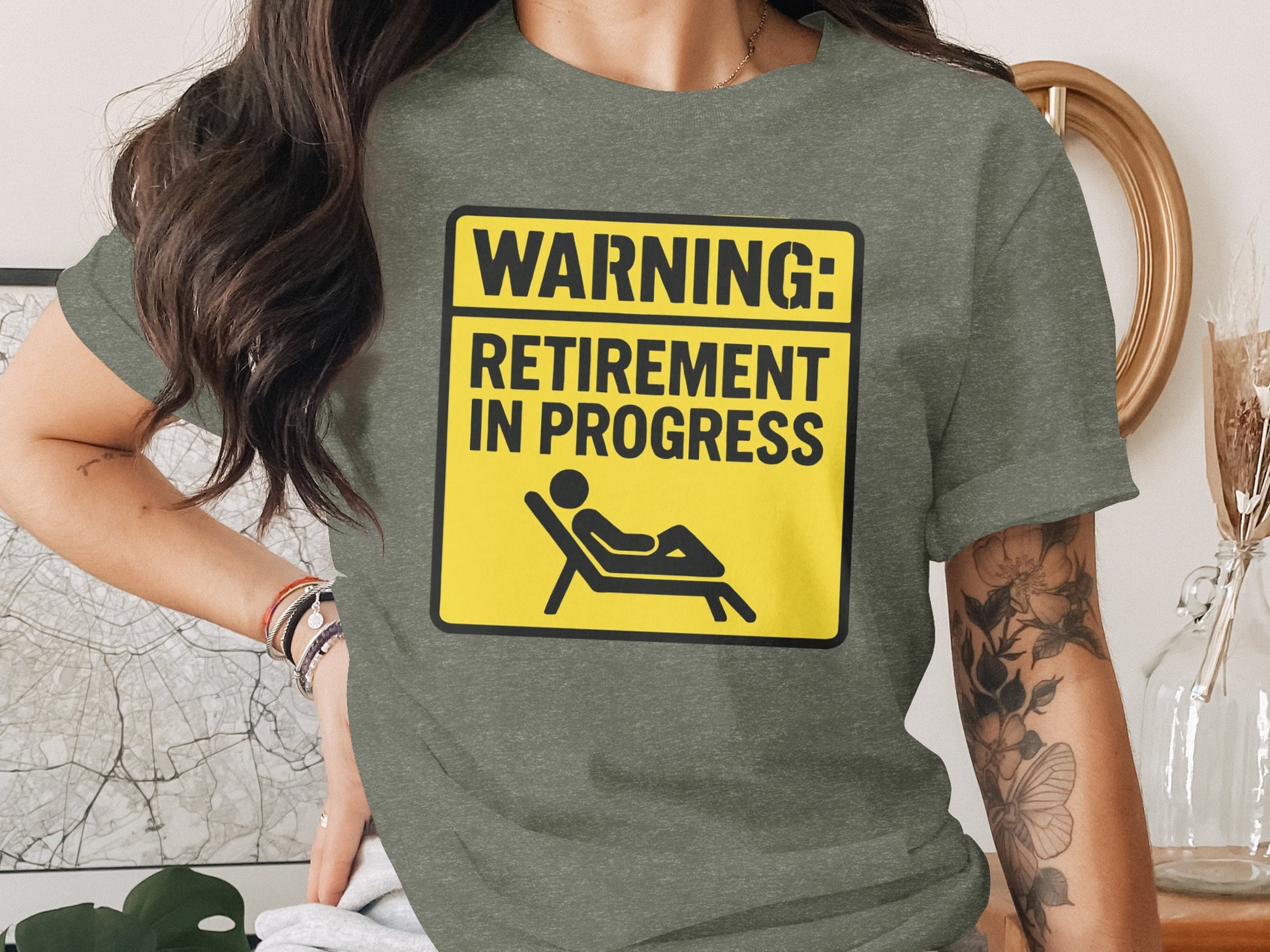 Warning Retirement in Progress | Dark Heaterh Color Bella T-Shirts - Retiree Gifts Retirement Party