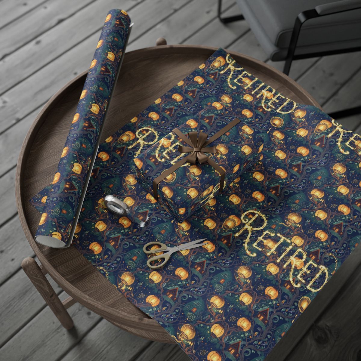 Retired themed decorative gift wrapping paper product