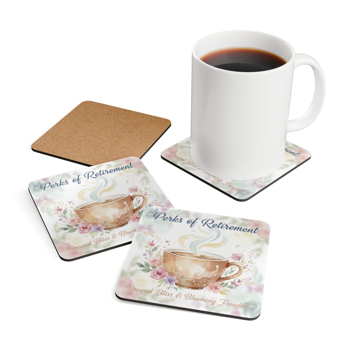 Perks of Retirement Brewed Bliss Square Coasters