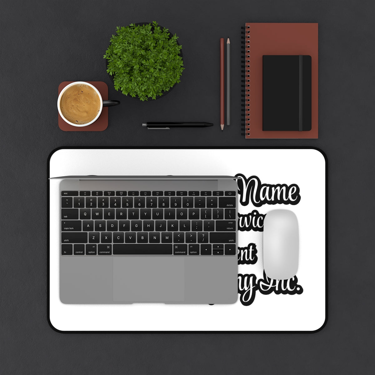 Custom White Desk Mat with Laptop and Coffee Cup