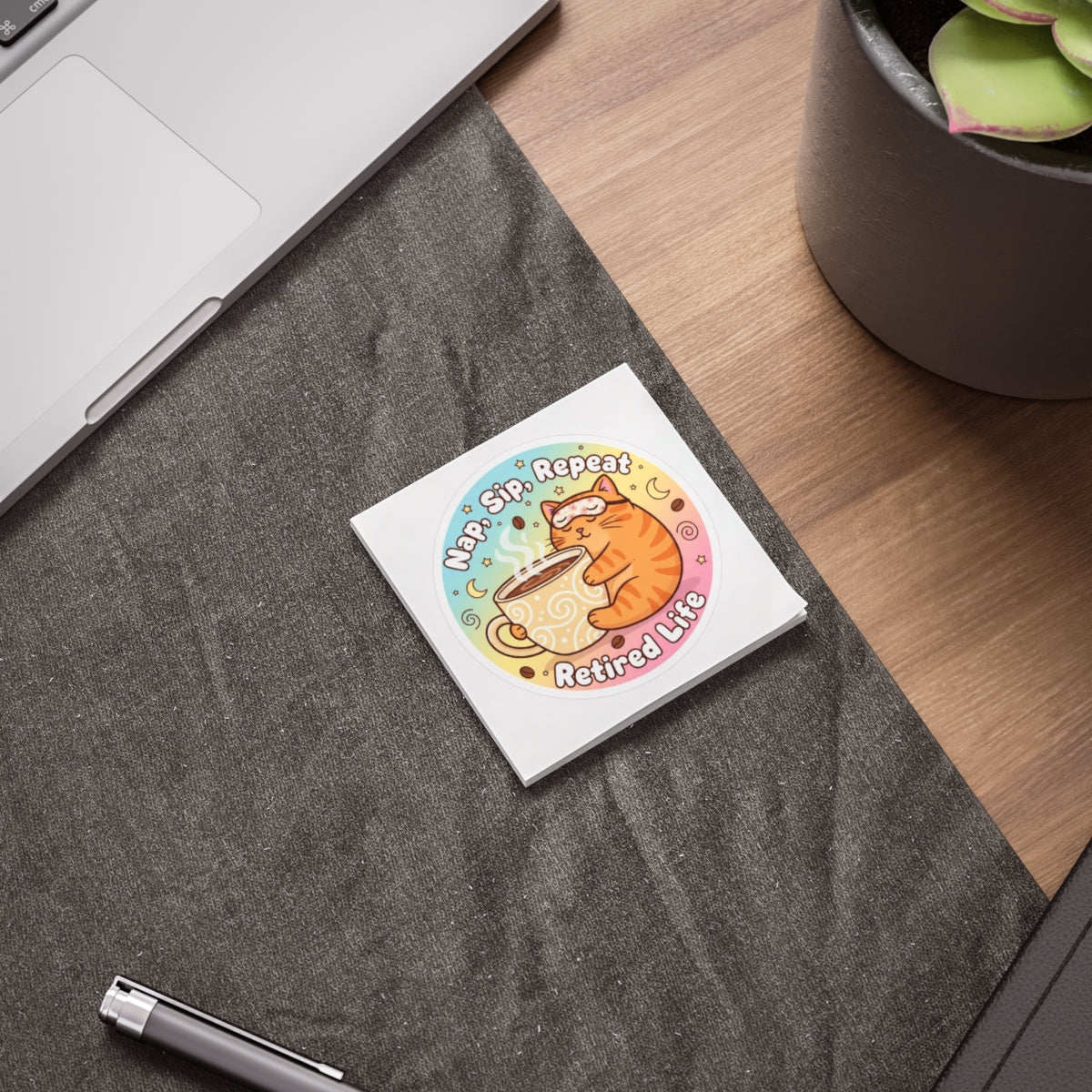 Nap Sip Repeat Retired Life Cat Themed Sticker