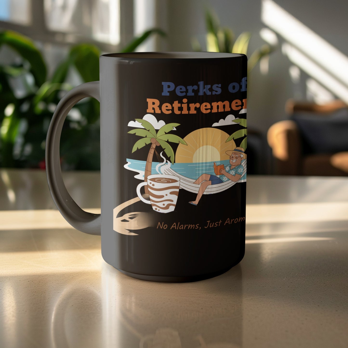 Perks of Retirement Coffee Mug with Relaxing Hammock Scene