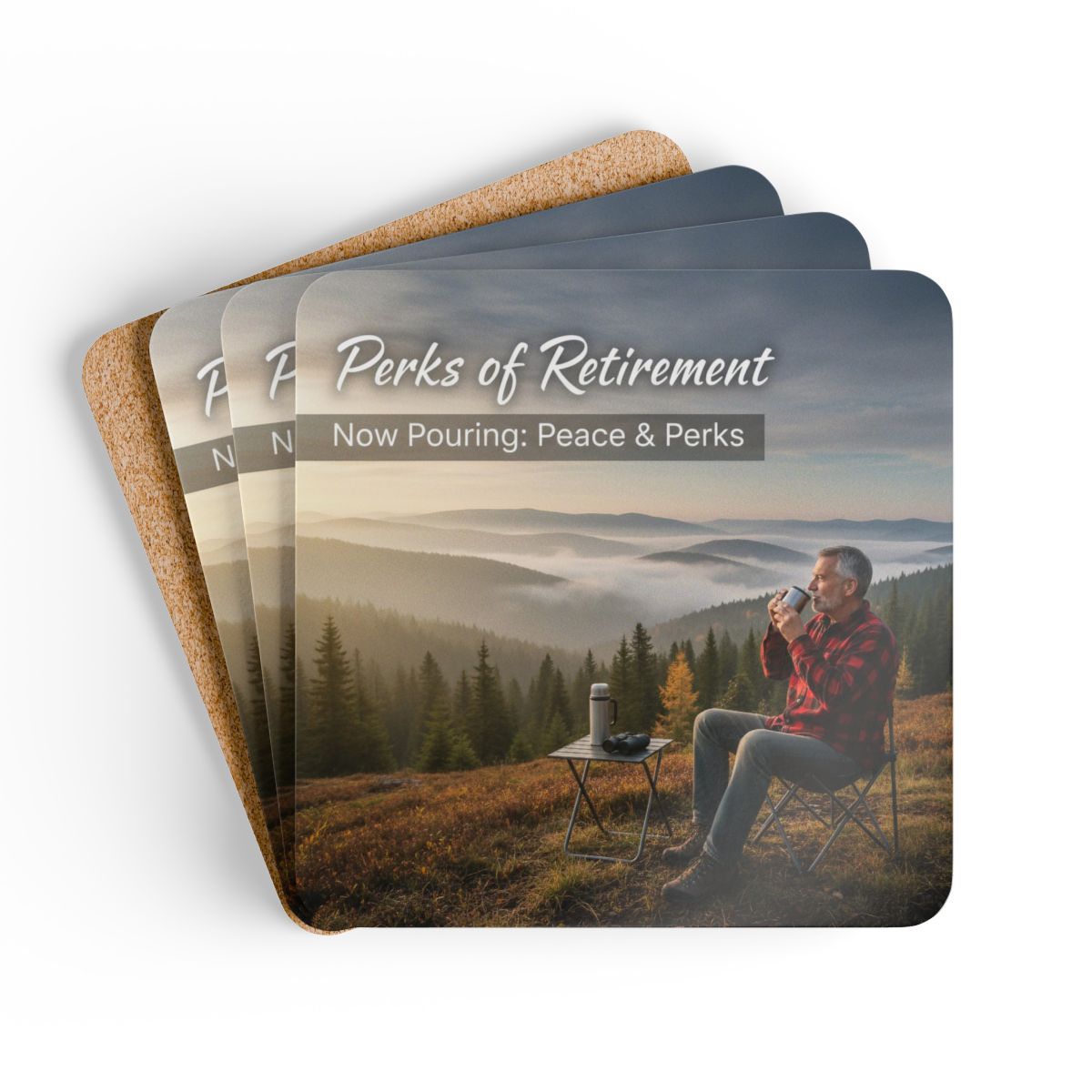 Perks of Retirement Now Pouring Peace & Perks Coasters