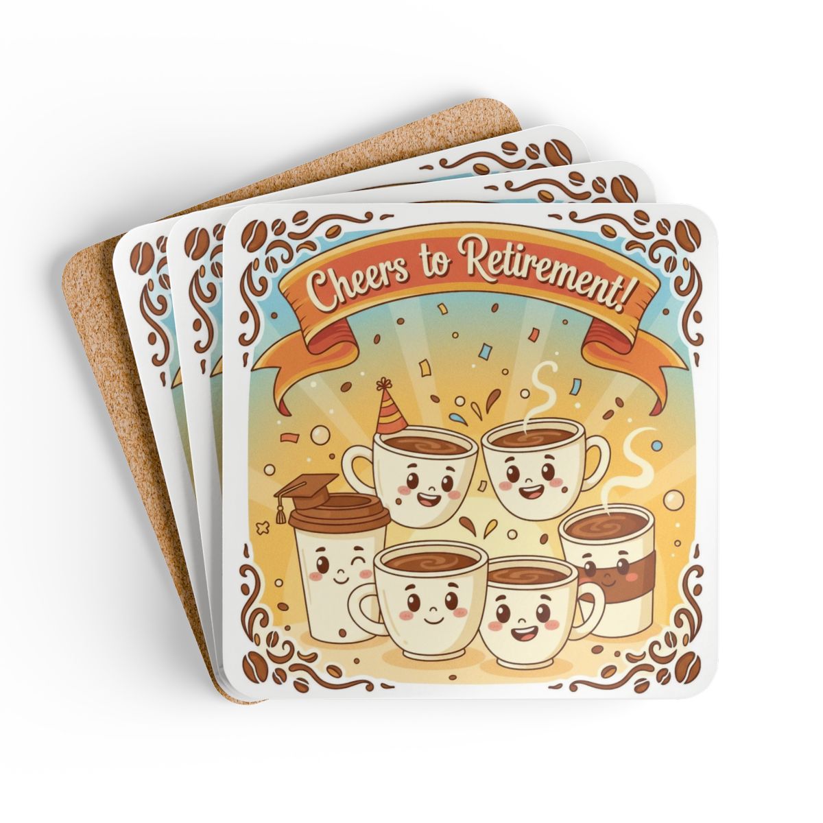 Cheers to Retirement Coffee Mug Coasters Decoration