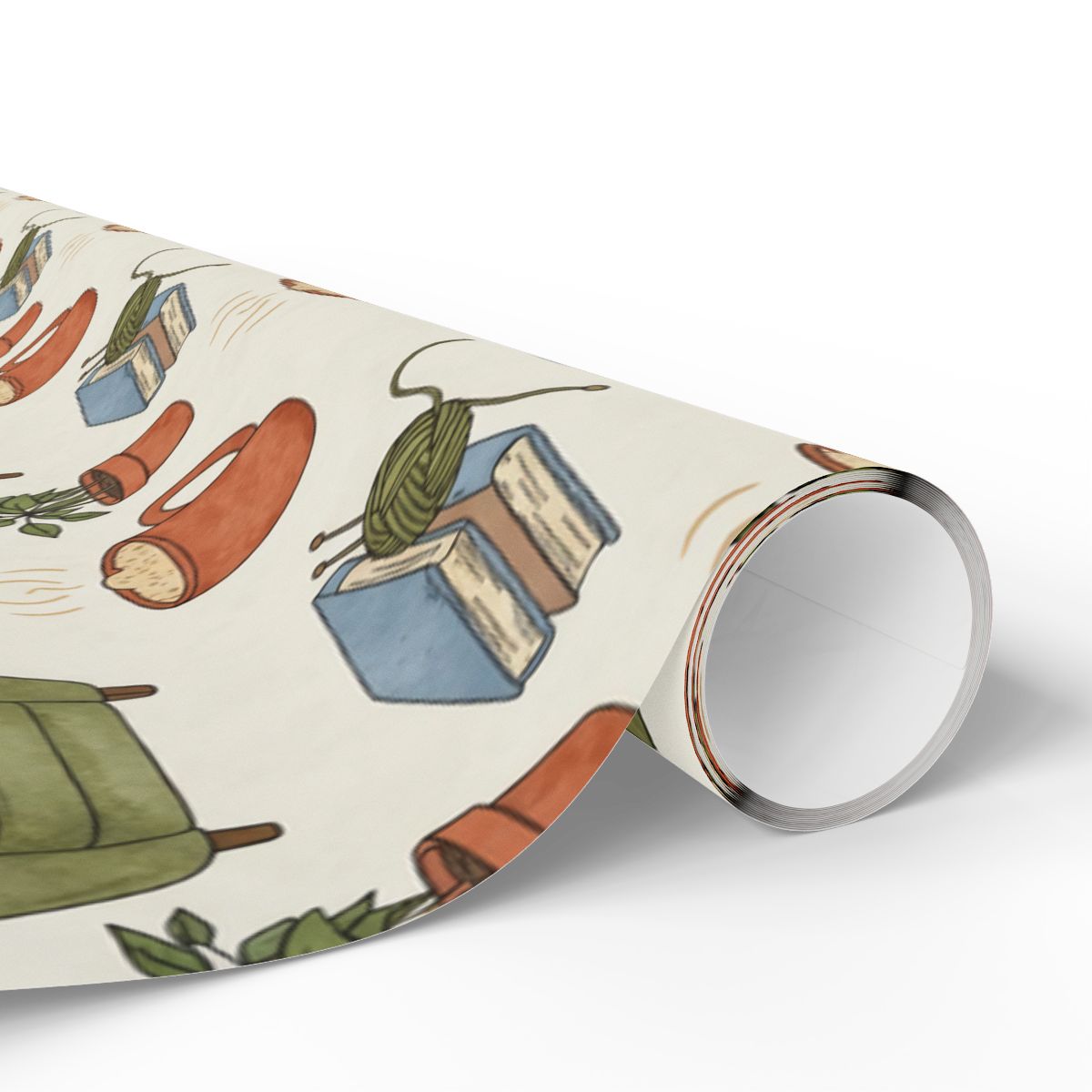 Cozy Books and Knitting Pattern Wrapping Paper