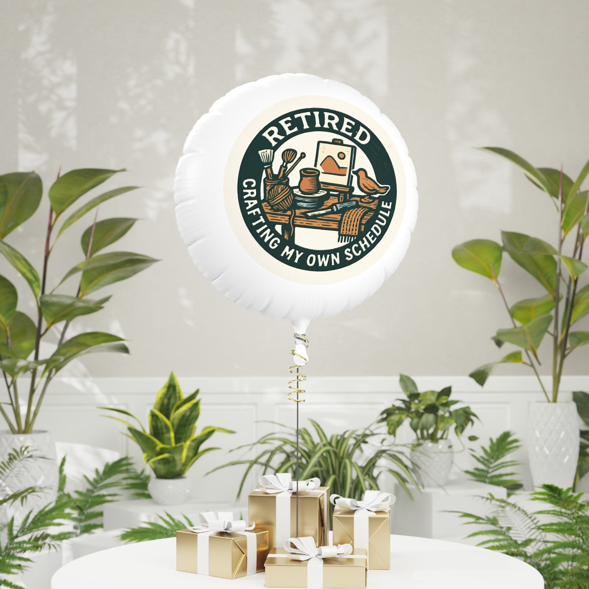 Retired Crafting My Own Schedule | Retirement Gifts | Retired crafting projects scene Mylar Ballons 11in or 22in - Retiree Gifts Retirement Party