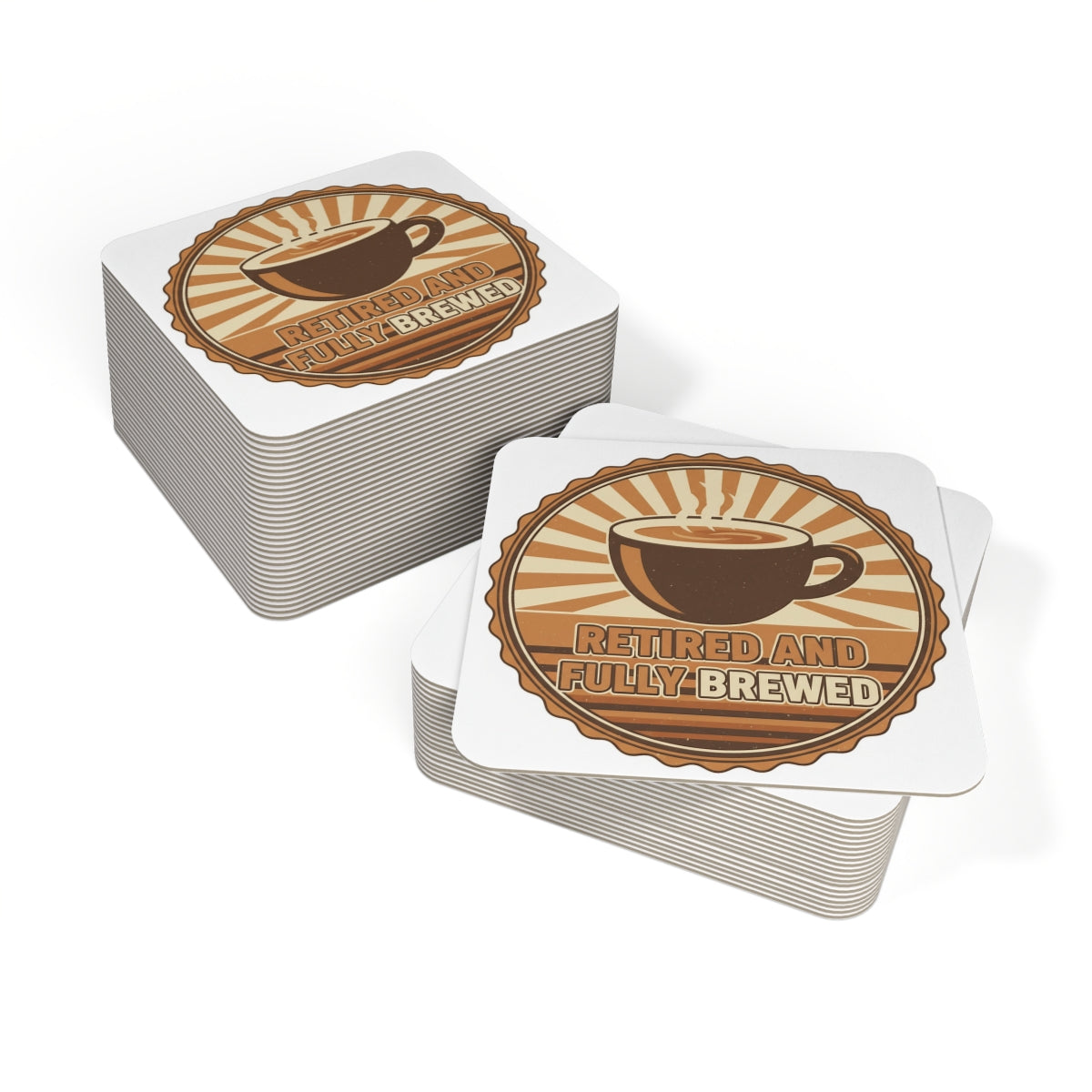 Retired and Fully Brewed Illustrated Coaster Set