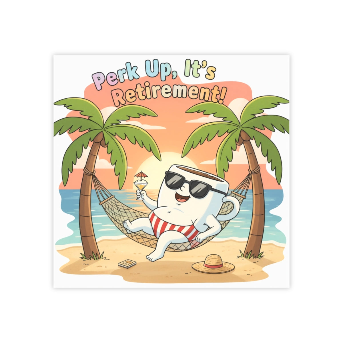 Perk Up It's Retirement Mug Cartoon Beach Scene