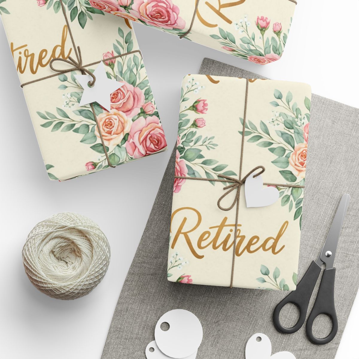 Retired Themed Floral Wrapping Paper for Special Occasions