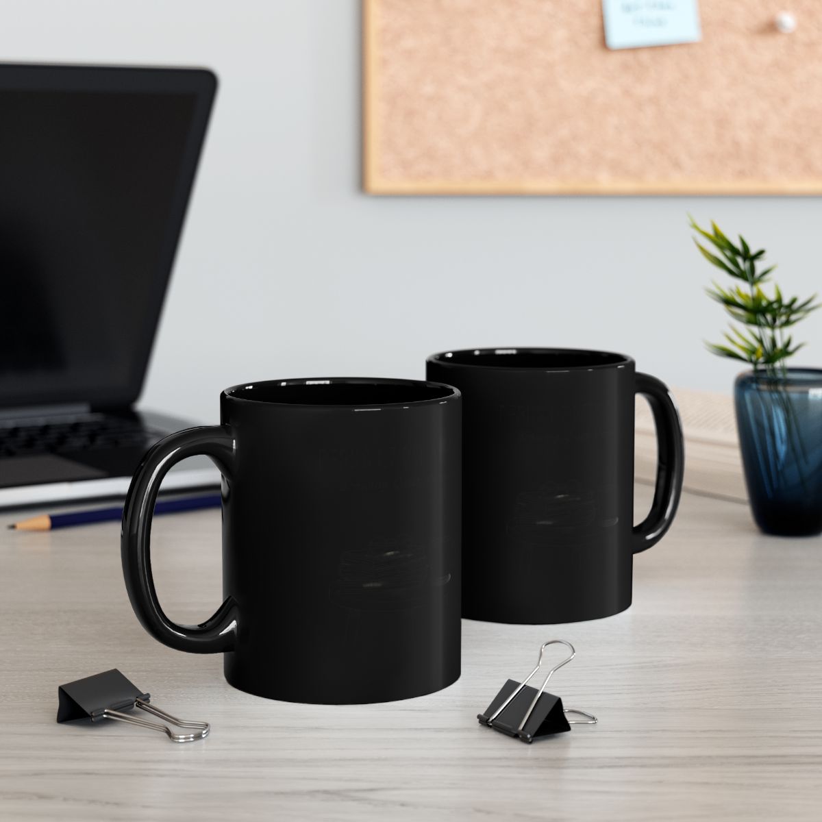 Set of Two Black Coffee Mugs for Office or Home Product