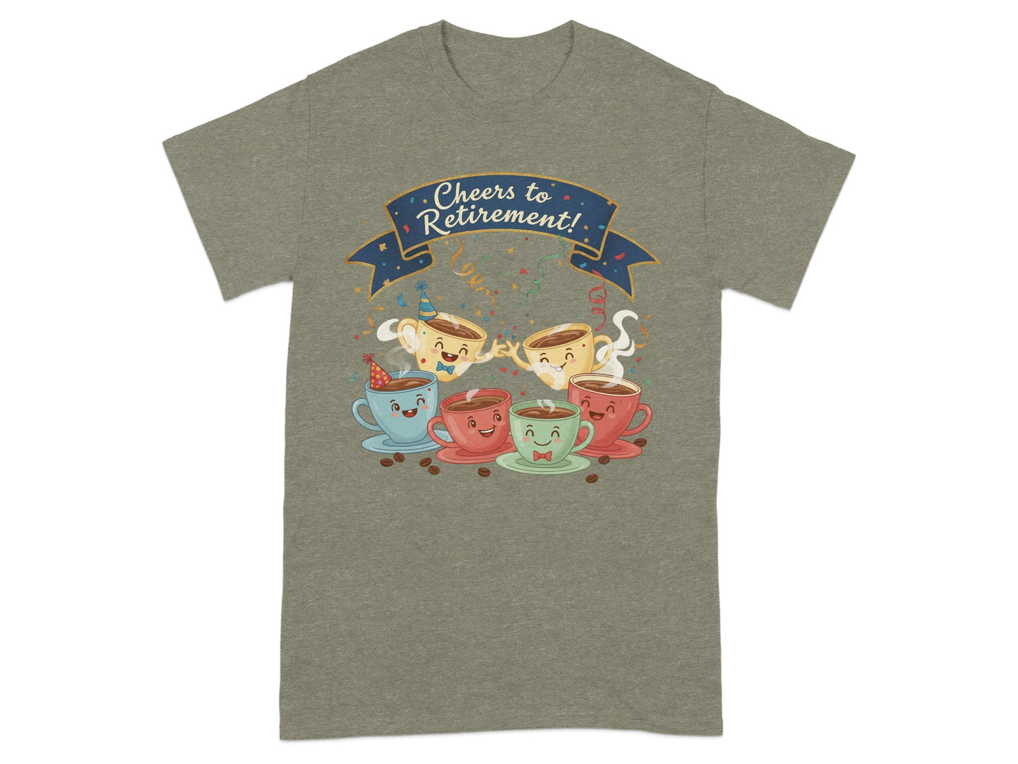 Cheers To Retirement T-Shirt With Cute Coffee Cups Design
