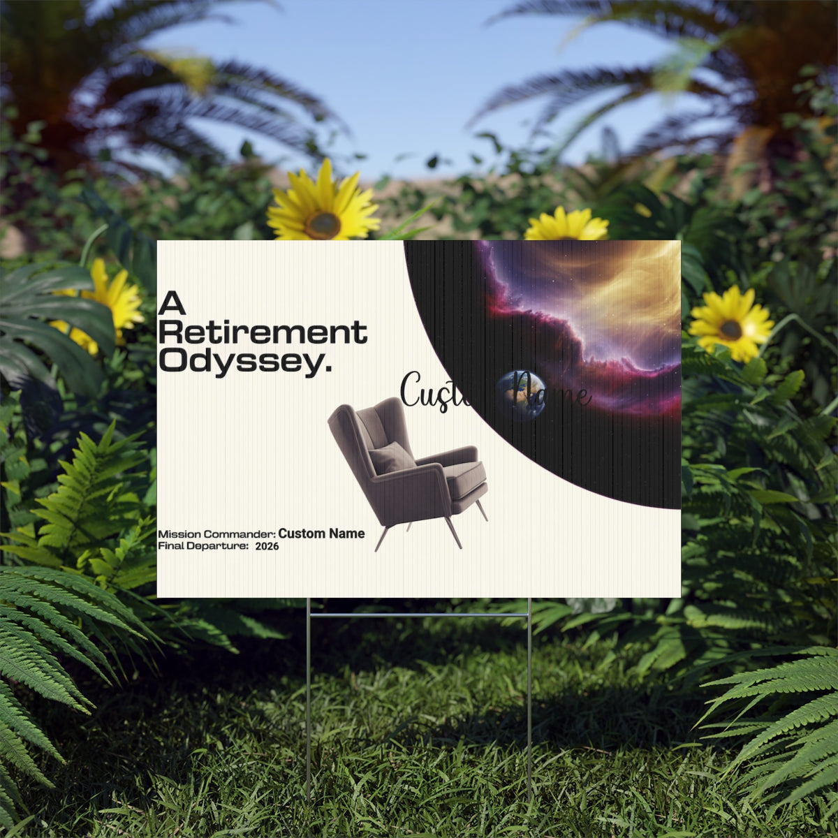A Retirement Odyssey Mission Commander Final Departure Vinyl Banner or Yard Sign - Retiree Gifts Retirement Party