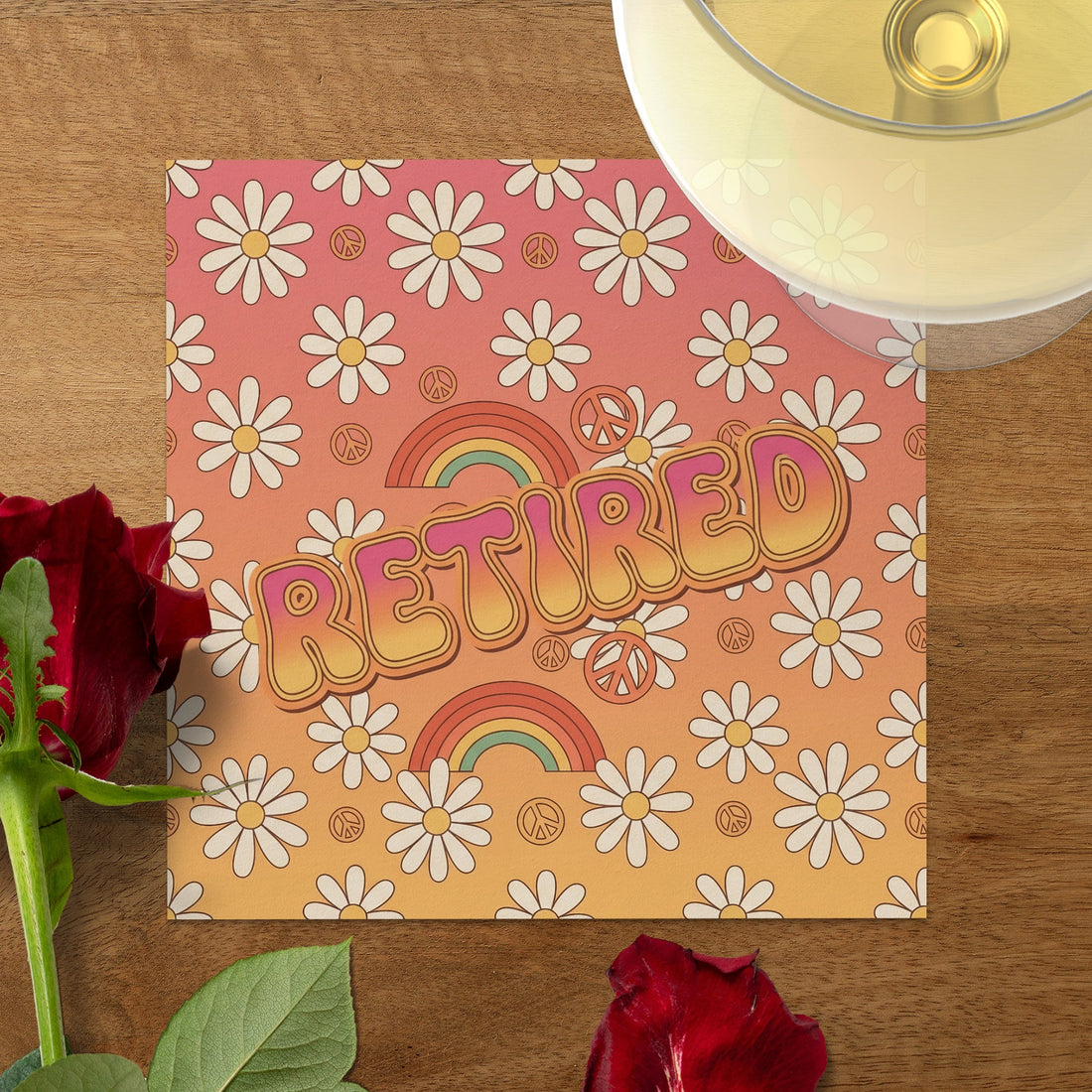 Retro Daisy Pattern Retired Greeting Card