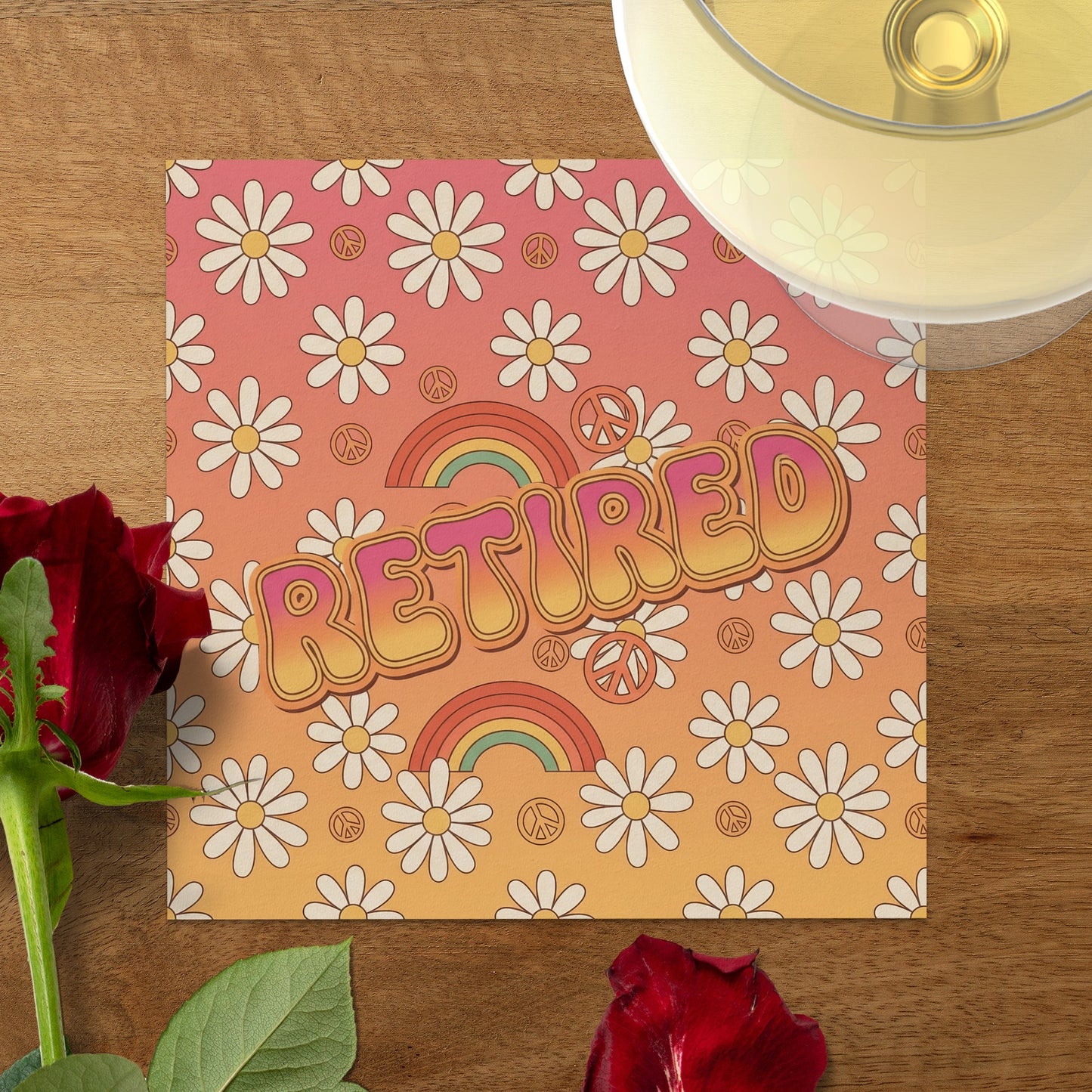 Retro Daisy Pattern Retired Greeting Card