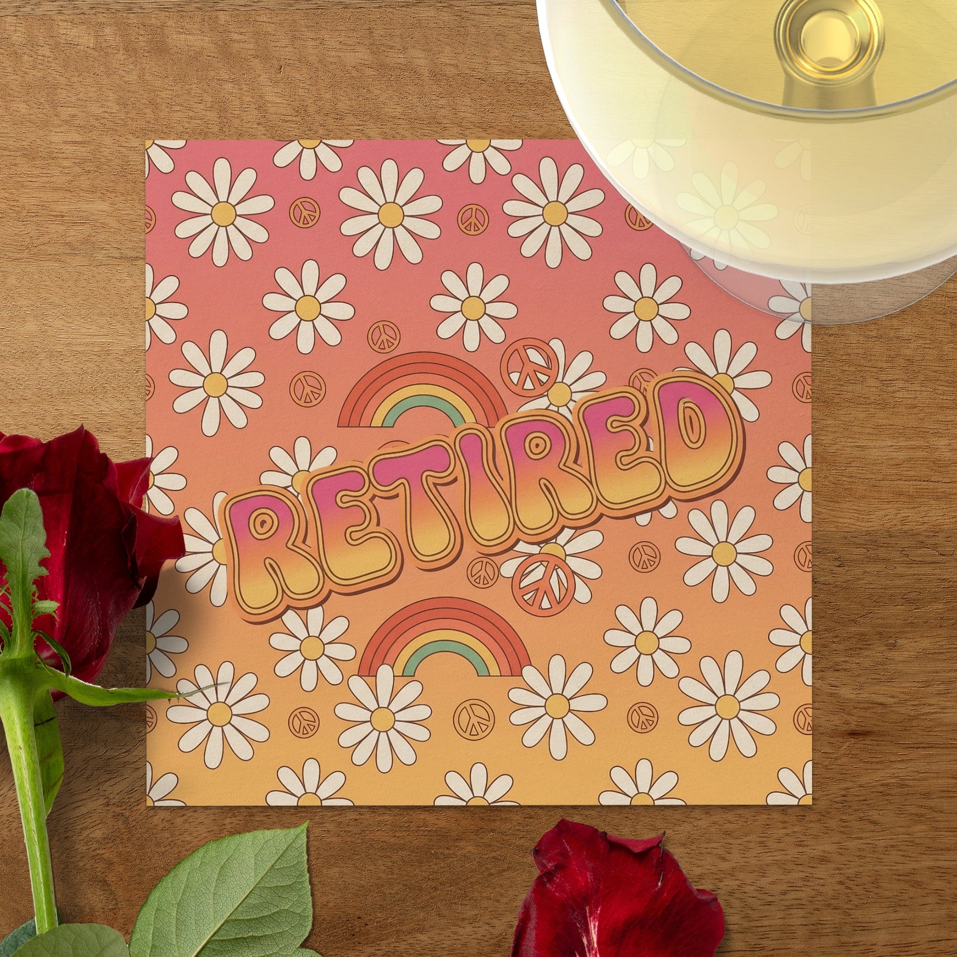 Retro Daisy Pattern Retired Greeting Card