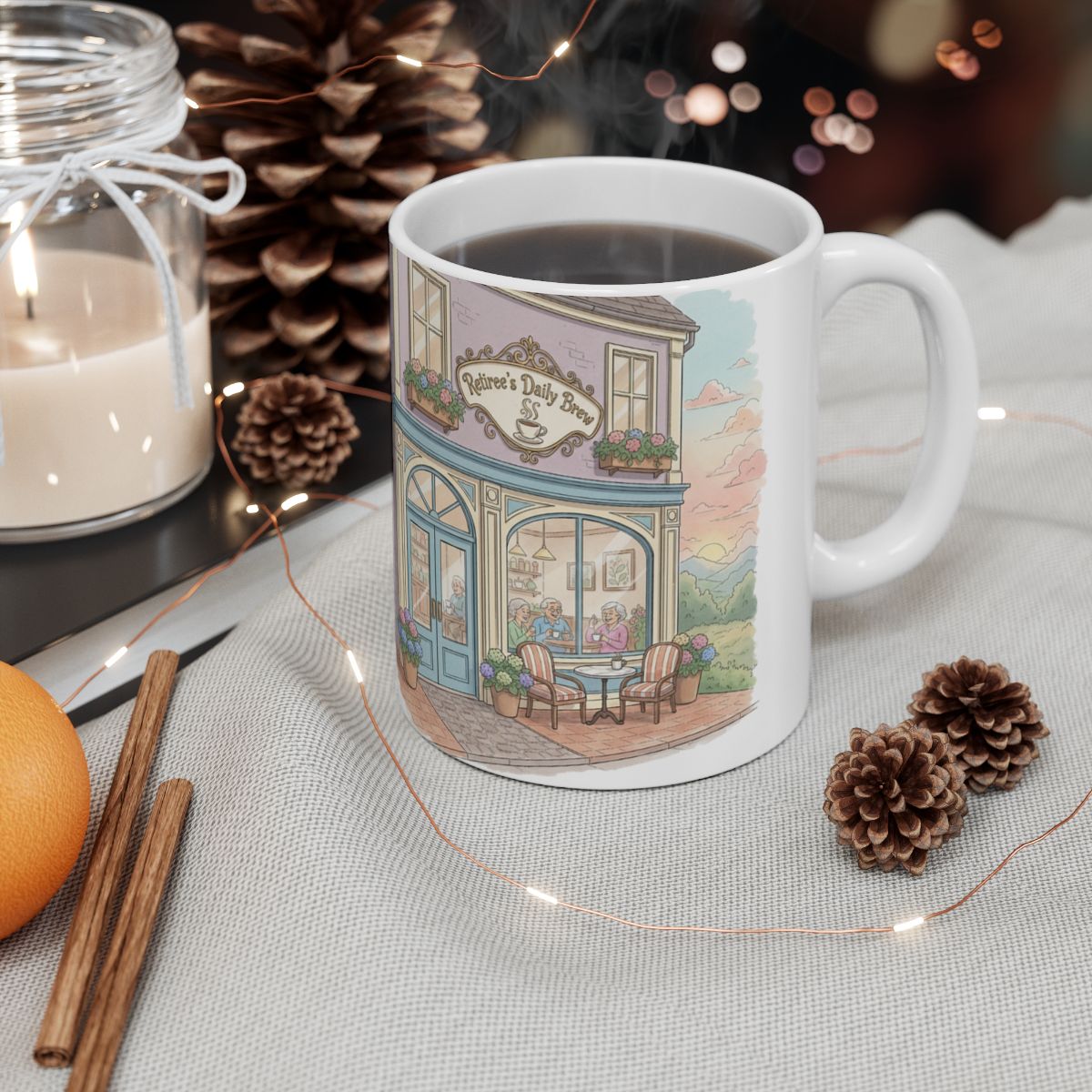 Charming Village Cafe Artwork Mug for Cozy Mornings