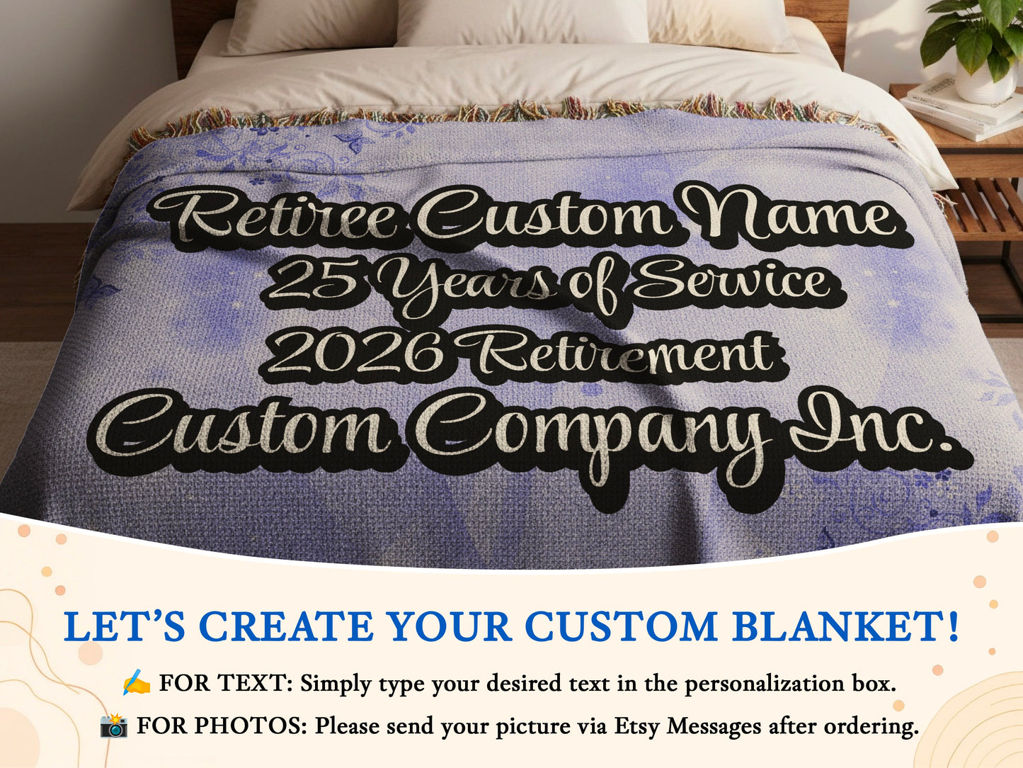 Butterfly Design Personalized Retirement Throw Blanket With Custom Names and Business Logo Personalized Woven Blankets - RetireeGifts
