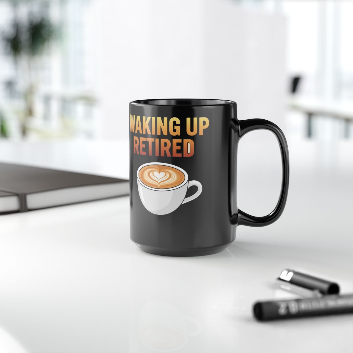 Waking Up Retired Coffee Mug with Latte Art Graphic