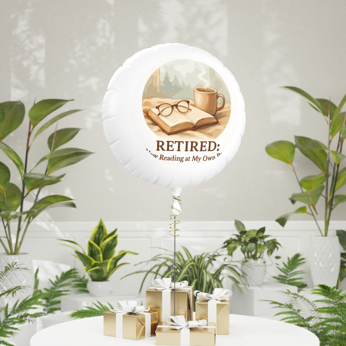 Retired Now Reading at My Own Pace | Beautiful Watercolor | Retirement Reading Mylar Ballons 11in or 22in - Retiree Gifts Retirement Party