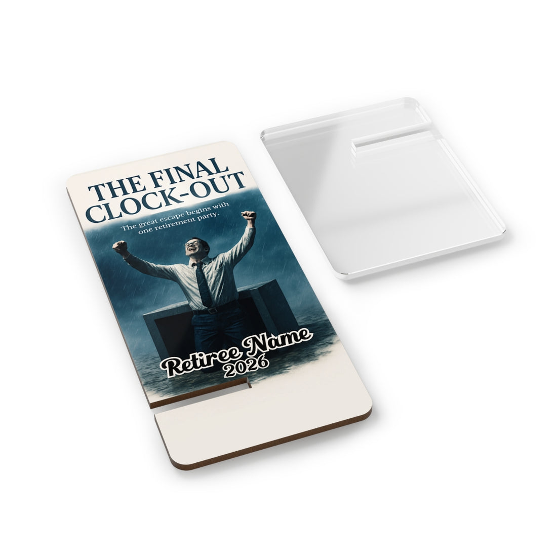 The Final Clock-Out | Great Escape Begins With Retirement Party | Personalized Mobile Phone Display Stand - Retiree Gifts Retirement Party