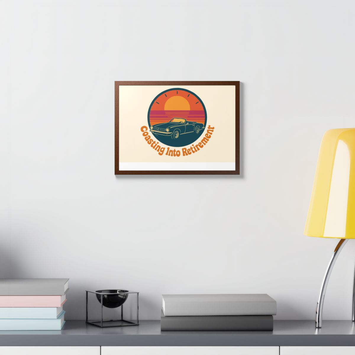 Coasting Into Retirement Classic Car Retro Scene Framed Art Posters - Retiree Gifts Retirement Party