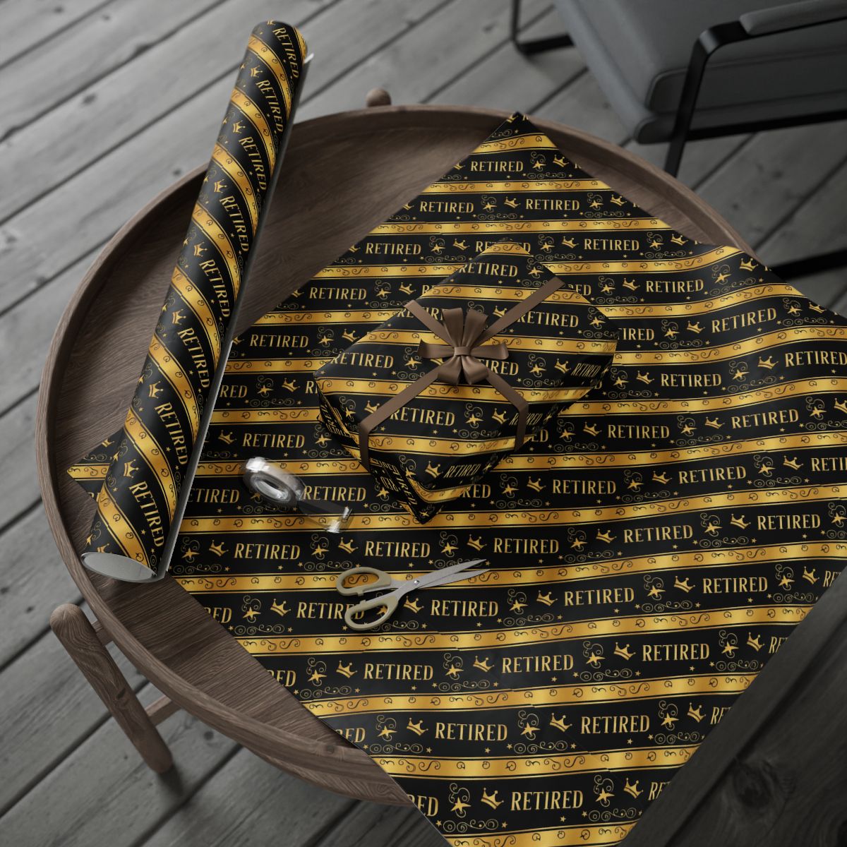 Retired Theme Gold Black Gift Wrapping Paper Sheets