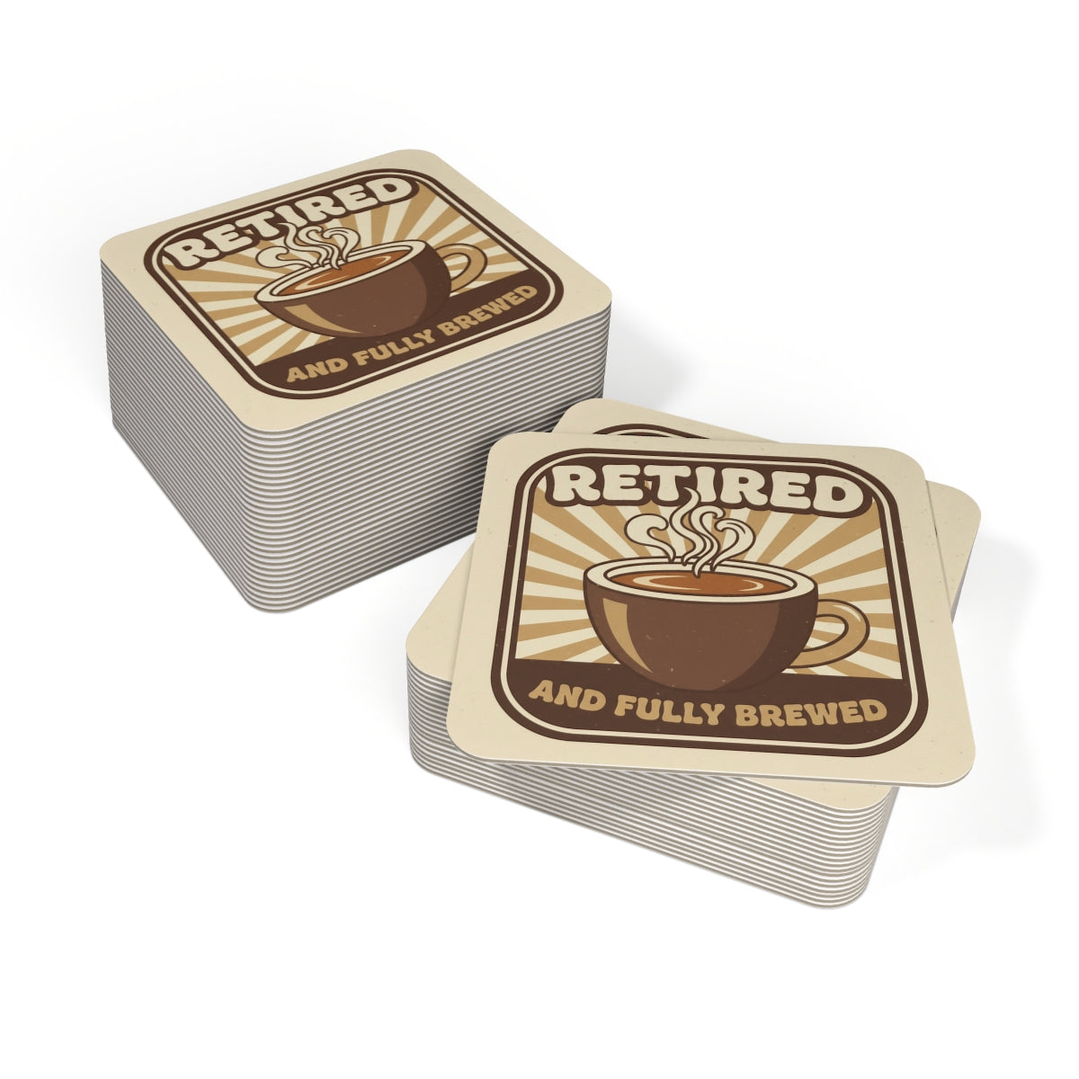 Retired and Fully Brewed Graphic Square Coaster Set