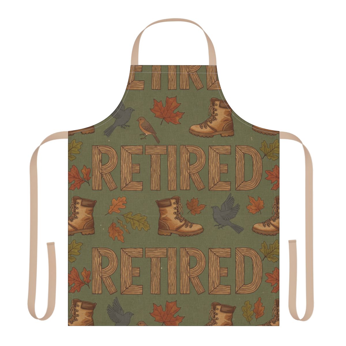 Retired Apron with Autumn Leaves and Boots Design
