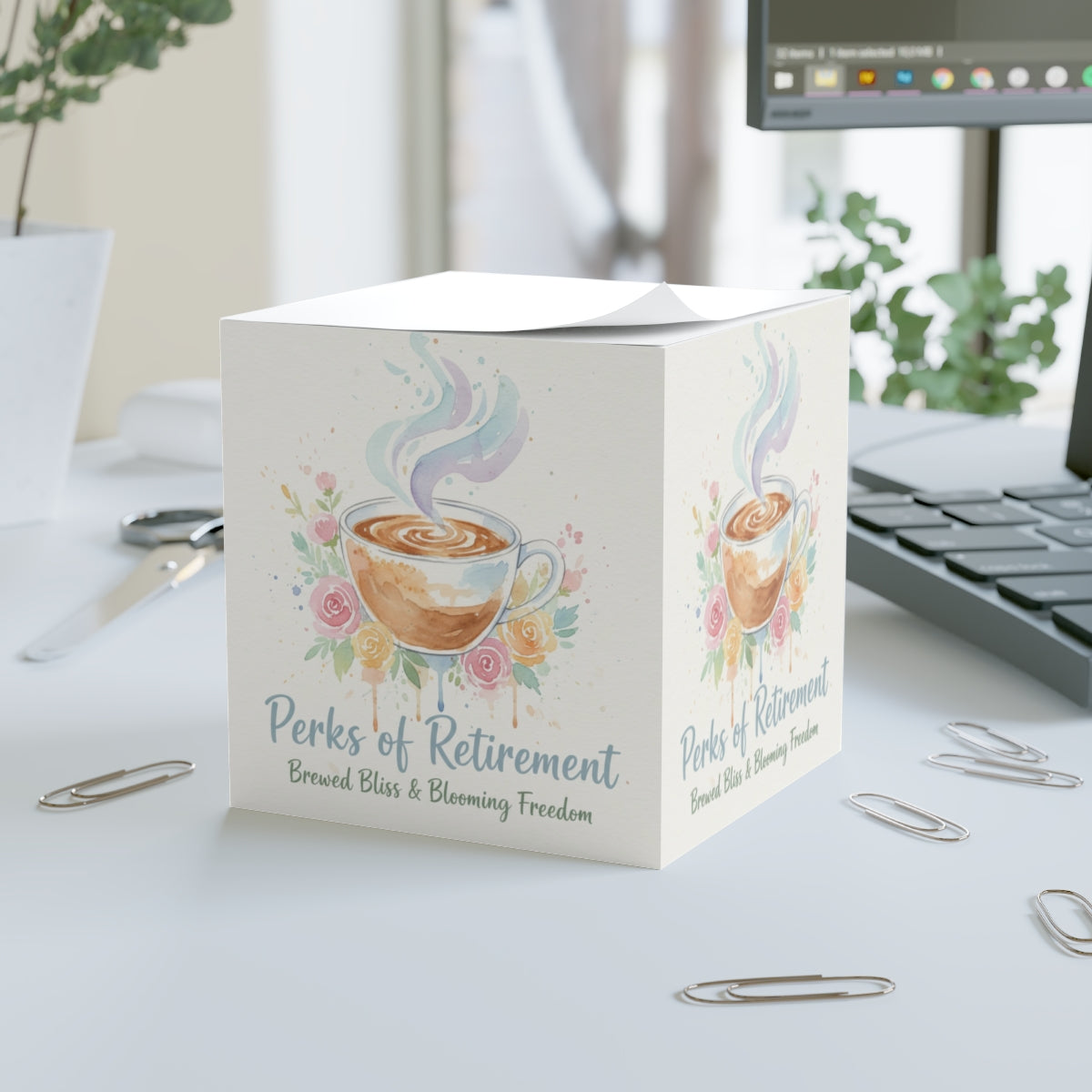 Perks of Retirement Brewed Bliss Blooming Freedom Note Cube